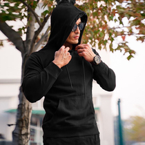 Fitness clothes men hooded autumn thin solid color cotton slim pullover outdoor running exercise sportswear tide