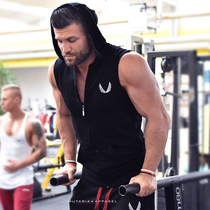 Muscle kid sports fitness vest men hooded sleeveless sweaters cardigan slim crock shoulder bodybuilding training vest