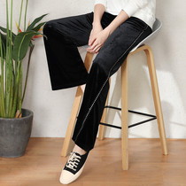 Free Breathing 2021 Spring and Autumn New Fashion Letter Printing Loose Casual High Waist Gold Velvet Long Legs Long Lady