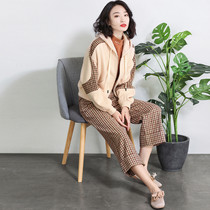 Free Breathing 2021 New thick velvet fashion casual loose plaid nine wide leg pants suit women winter