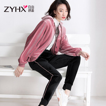 Free Breathing Golden Velvet Set Womens Sports Baseball Clothing 2021 New Winter Loose Fashion Casual Two-Piece