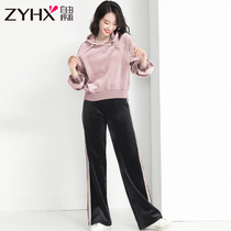 Free Breathing Winter Padded velvet warm new fashion casual loose clothes gold velvet wide-leggings suit women