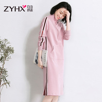 Free breathing sweater womens 2019 new spring and autumn thin section pullover Korean version loose high neck autumn section over the knee mid-length section