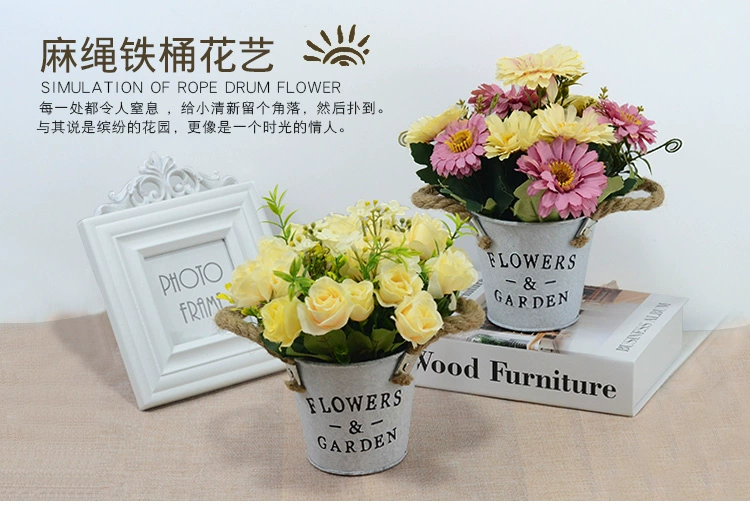 Nhà bình dị rèn sắt chậu hoa giả hoa khô hoa cưới bàn trang trí phòng khách trang trí nhỏ hoa tươi mô phỏng - Hoa nhân tạo / Cây / Trái cây