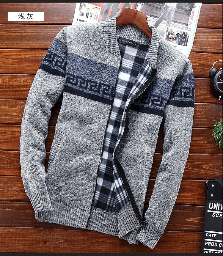 Mùa xuân nam thu đông dây kéo đan áo len cardigan áo khoác giản dị đứng cổ áo len nam cổ cao cộng với nhung dày thời trang nam