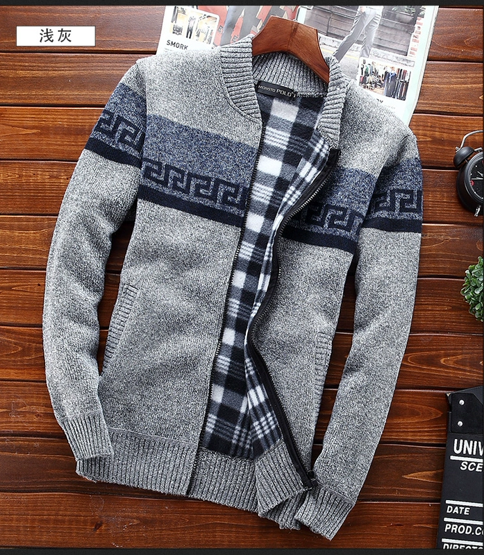 Mùa xuân nam thu đông dây kéo đan áo len cardigan áo khoác giản dị đứng cổ áo len nam cổ cao cộng với nhung dày shop đồ nam đẹp