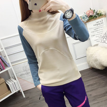 Autumn and winter long-sleeved T-shirt womens outdoor sports and leisure round neck rabbit plush warm and breathable elastic bottoming shirt womens clothing