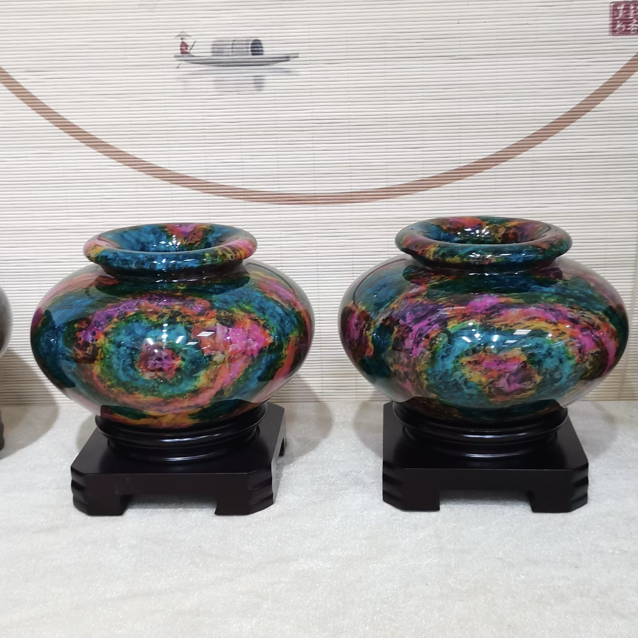 台湾七彩玉 花瓶 御古齋】台灣花東一級七彩玉大花瓶花器藝品品相漂亮色彩豔麗玉石