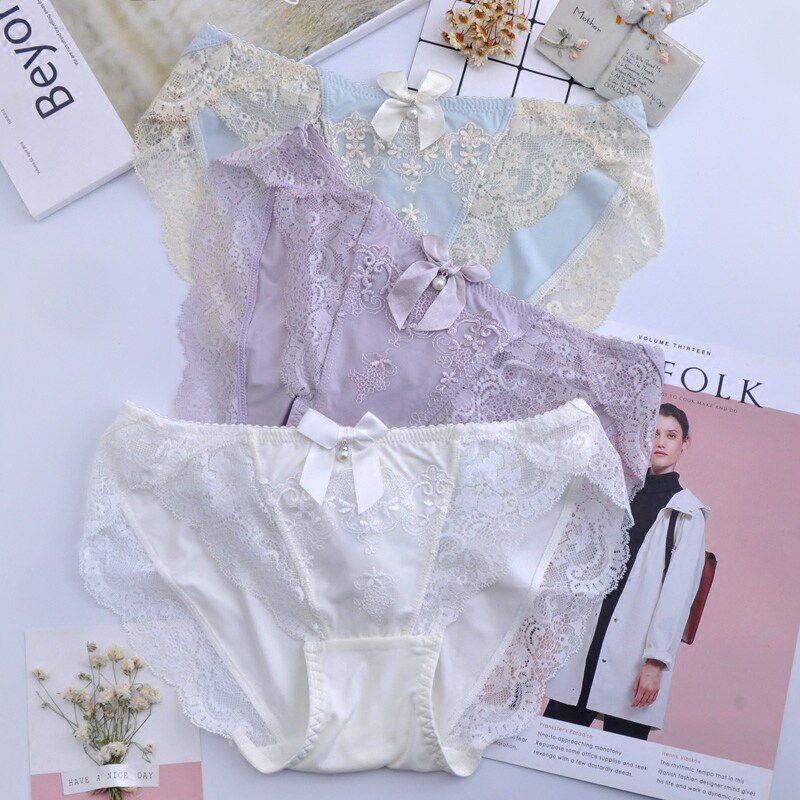 European high-end heavy work embroidery butterfly knot pearl decoration fashion lace sexy sweet and beautiful women's underwear triangle pants