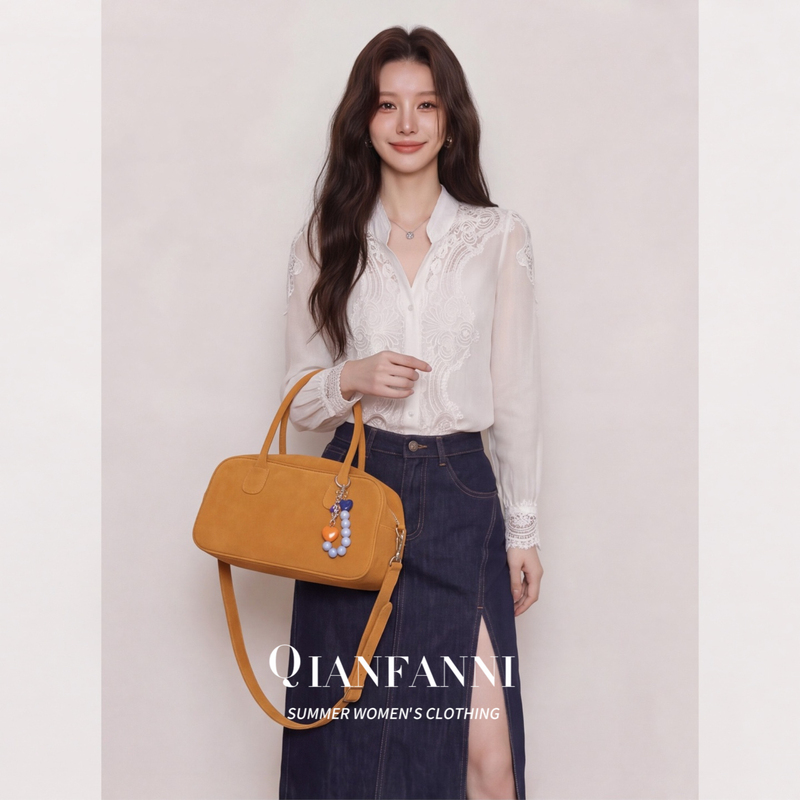 French Sweet Style White Lace Shirt for Women, Exquisite Early Autumn Workwear, Age-Reducing and Elegant Long-Sleeved Top