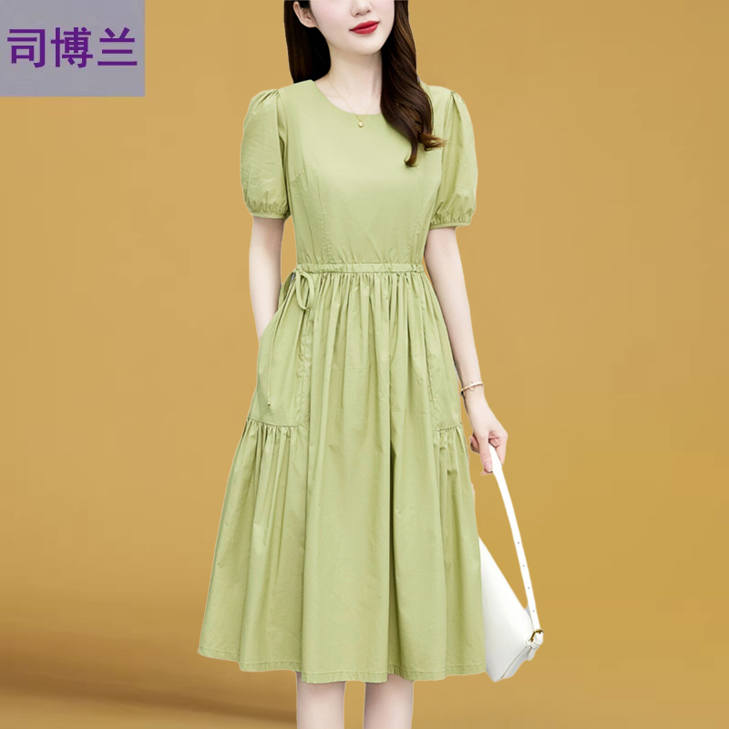 High-End Pure Cotton Dress for Women 2026, Summer Dress for Middle-Aged Mothers, Petite Waist-Cinching, Slimming, Elegant, Plus-Size A-Line Dress