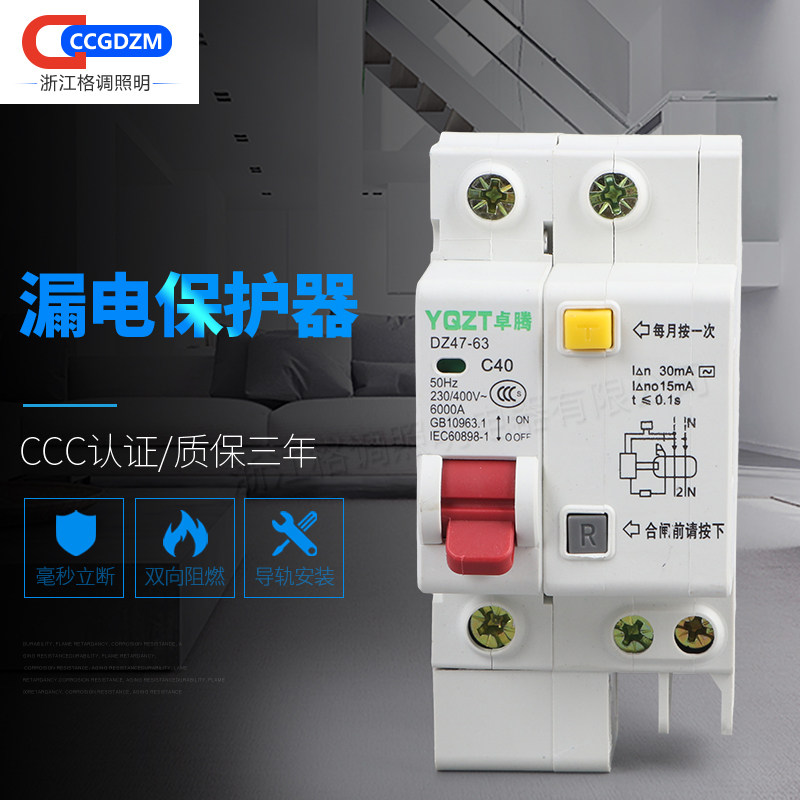Zhuotem Electric Appliance leakage and switch empty open with earth leakage DZ47LE-1P N short circuit overload protector Total open household