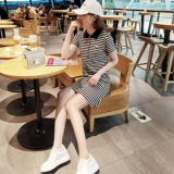 Летнее длинное платье, платье-футболка, средней длины, воротник поло, А-силуэт