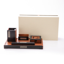 Retro Chinese style red wooden pen holder office desktop ornaments storage box high-end business supplies customization