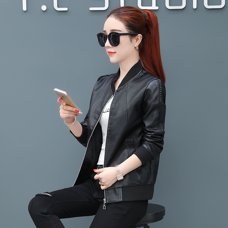 Spring and Autumn Leather Jacket for Women, Short Style, 2023 Spring New Arrival, Plus Size, Fleece-Lined, Korean Style, Slim Fit, Pu Leather Jacket, Trendy