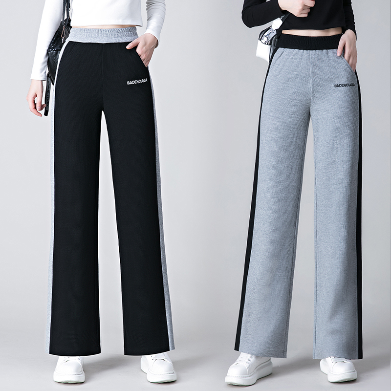 Fashion Sports Broadlegged Pants Woman Spring Autumn 2021 New High Waist Pituitary Loose Straight Barrel Casual Pants Waffle Pants