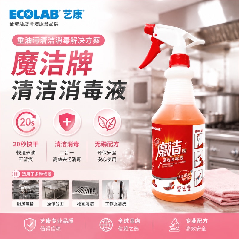 Ecolab Yi Kangmojie Disinfection Sample 600ml Cleaning Commercial Restaurant Hot Pot Restaurant Cleaner Kitchen Multi-Purpose