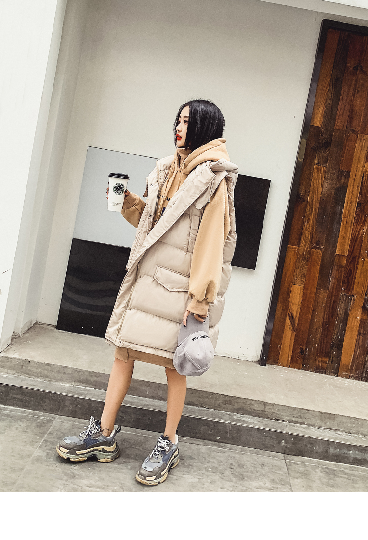 Áo khoác dày trùm đầu xuống áo vest nữ dài qua đầu gối 2018 thu đông 2018 mới của áo khoác vest áo khoác cardigan nữ