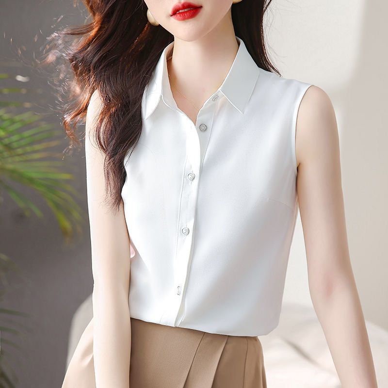 2024 Spring/Summer New Korean Style Solid Color Draped Professional Wear Versatile Sleeveless Shirt Women's Inner Layer Tank Top Base Shirt