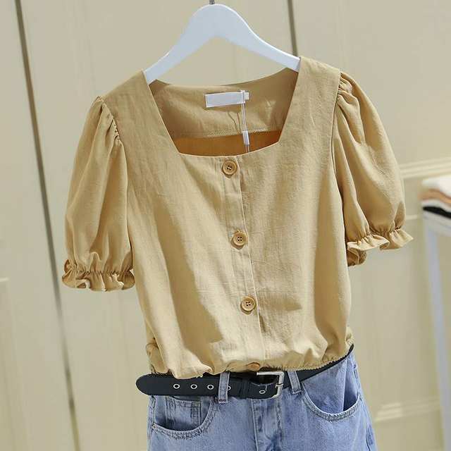 Puff short-sleeved chiffon top niche atmosphere shirt