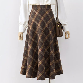 Plaid wool skirt women's autumn and winter small 2021 winter new high-waisted mid-length a-line umbrella skirt is thin
