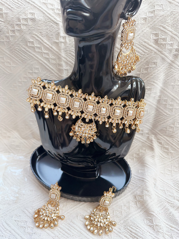 Domestic In-Stock Indian and Pakistani Imported Pure Handmade Heavy-Duty Elegant Mirror Necklace and Earring Set