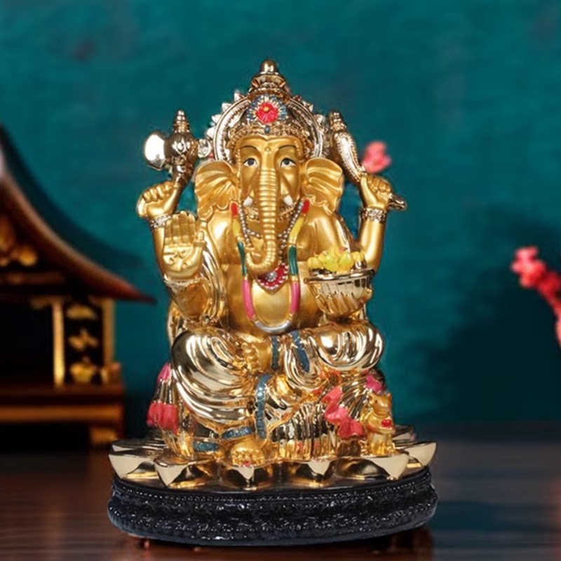 ネパールから輸入された樹脂塗装のタイの象頭の財神像、インドの象頭の財神像、赤い財神の家や車の装飾品。