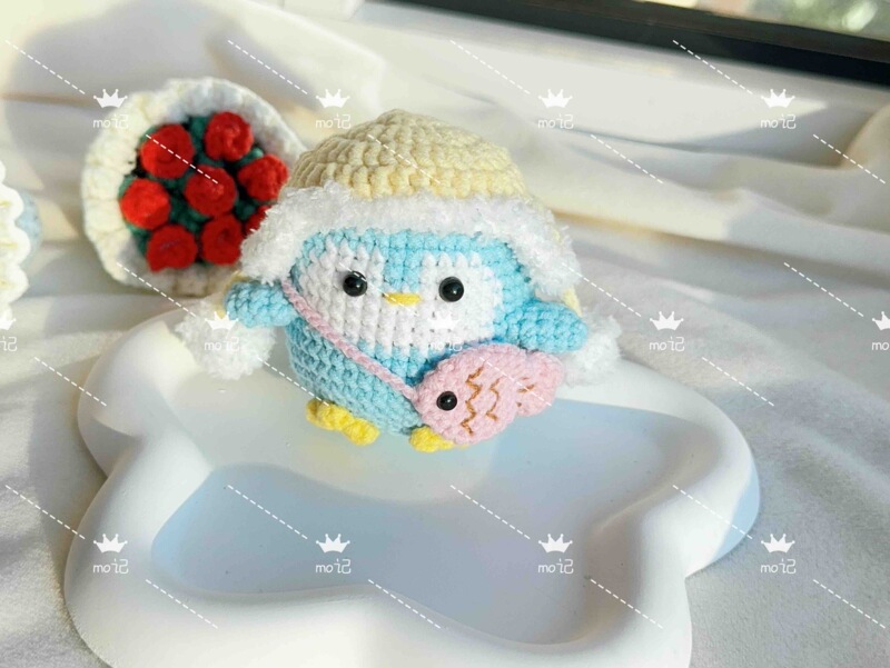 Finished Handmade Crocheted Winter Penguin Bag Pendant, Cute Gift for Best Friend or Girlfriend