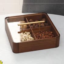 Fruit plate household living room coffee table new Chinese grid with lid solid wood dried fruit storage box candy snacks melon seeds light