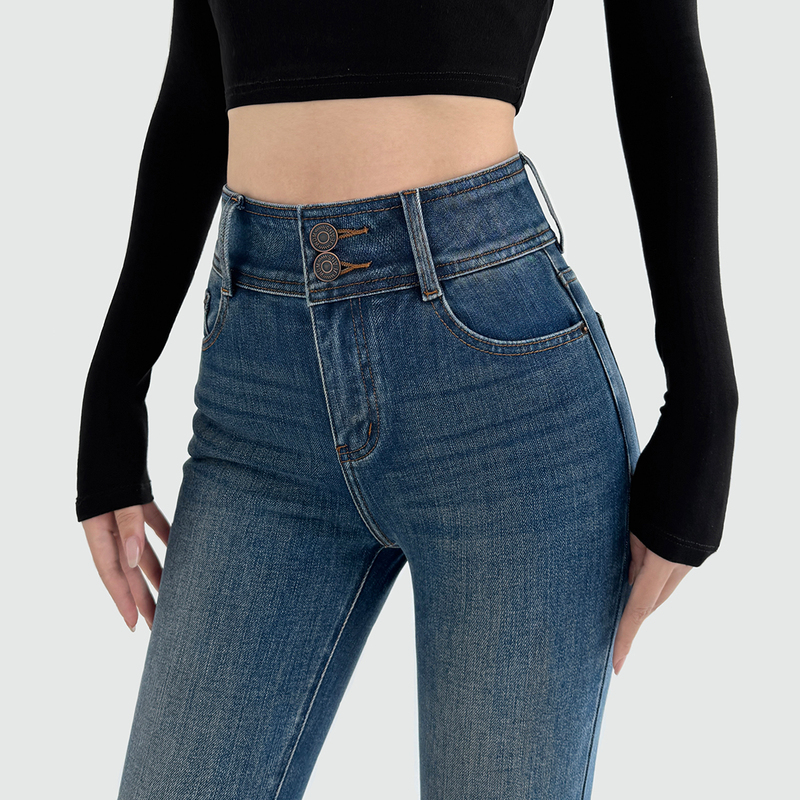High-End Women's High-Waisted Skinny Jeans, Cropped Length, 2026 Spring, Autumn, and Winter New Style, Slimming, Fleece-Lined Pencil Pants