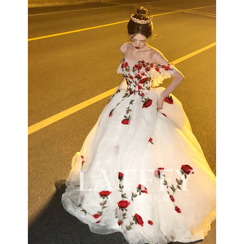 Rose Engagement Evening Dress for Women, Coming-Of-Age Ceremony Host, Art Exam Solo Performance, Birthday Princess Dress, Bride's Wedding Dress for Going Out