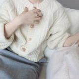 Куртка, демисезонный кардиган, трикотажный белый свитер, коллекция 2021, французский стиль, оверсайз