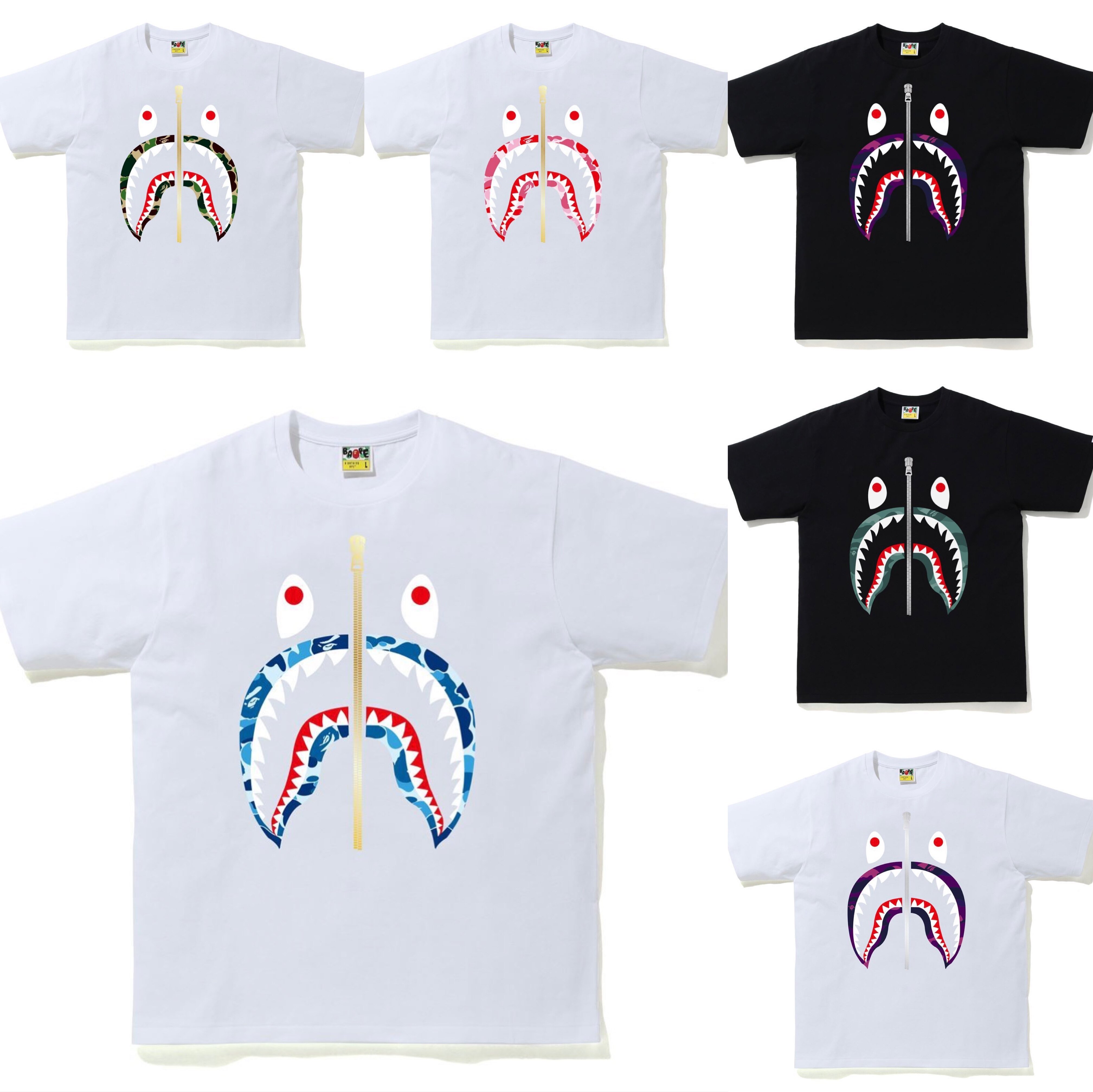 (Domestic Spot) Syracuse Japanese bape Men's Shark Printed Short Sleeve T-shirt