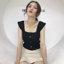 Elegant net red sexy pure desire harness blouse external wearing sleeveless small vest pure color short style undershirt female summer
