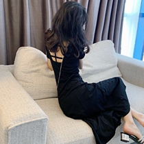 2022 Pop Summer Pure Desire to be Yalulu Back Sexual Sensation Harnesses Open Fork Long Skirt Over Kneecap Black Tandem Dress Woman