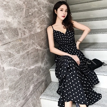 2022 Summer New Long Sexy Super Fairy Collection Waist Display Slim Temperament Wave Dot Cake Harness with dress Skirt Woman Seaside Resort