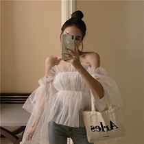 Design Sexy Hot Girl Heart Machine Elegant Fashion Snowspun Small Shirts Horn Sleeves Lined Shoulder Blouses Fairy Summer Two Wear