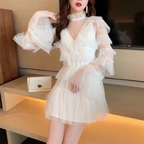 Spring Dress 2022 New Pure Desire Law Style Sexy Lace Cake White Dress Fairy a character princess dresses