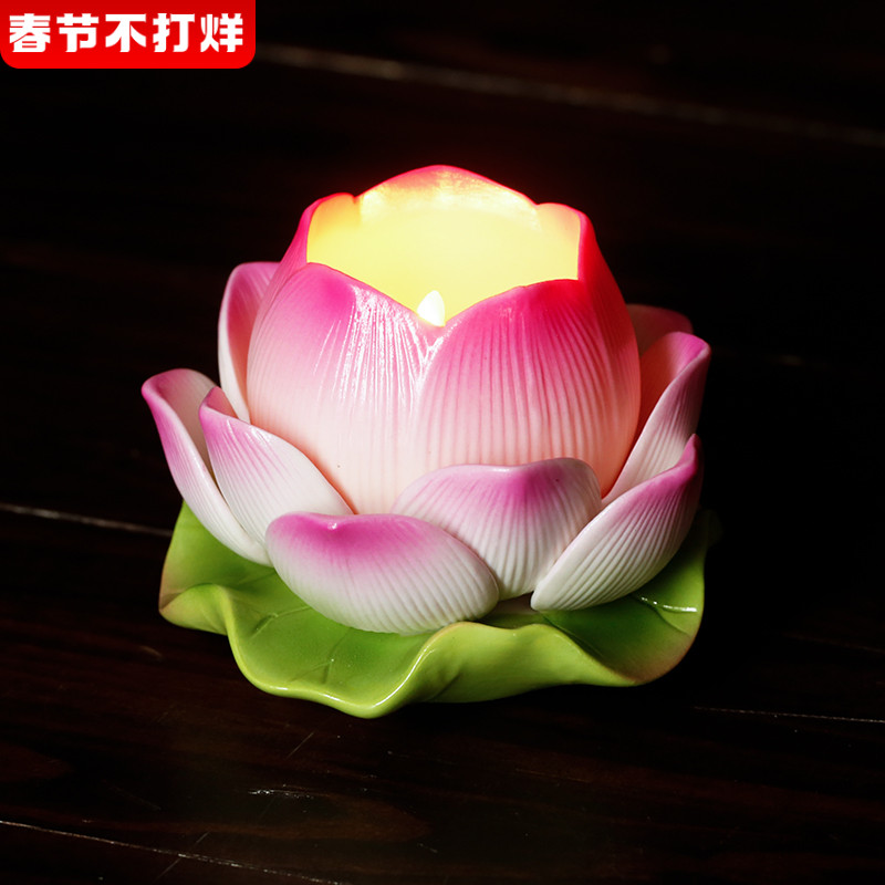 Lotus Ghee Lamp Holder Candlestick Buddha Front Lamp Home Buddha Lamp Holder Ceramic Buddha Organs Lotus Lamp Candlestick