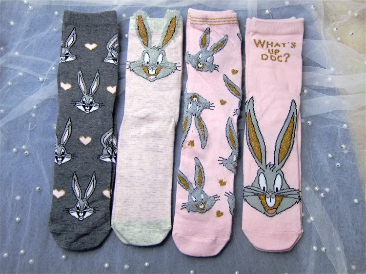 58  Japanese Adult All-Season Socks, Three-Dimensional Plush Cartoon Shiny Thread Cute Rabbit Mid-Calf Socks, 4 Styles