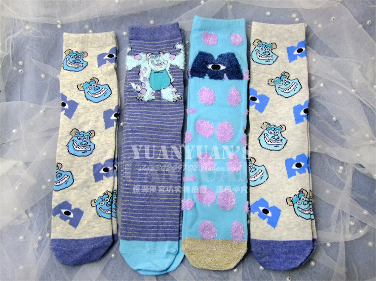 58 Free Shipping Japanese Disney Monsters University Sullivan Big-Eyed 3D Plush Cartoon Glitter Thread Adult Socks