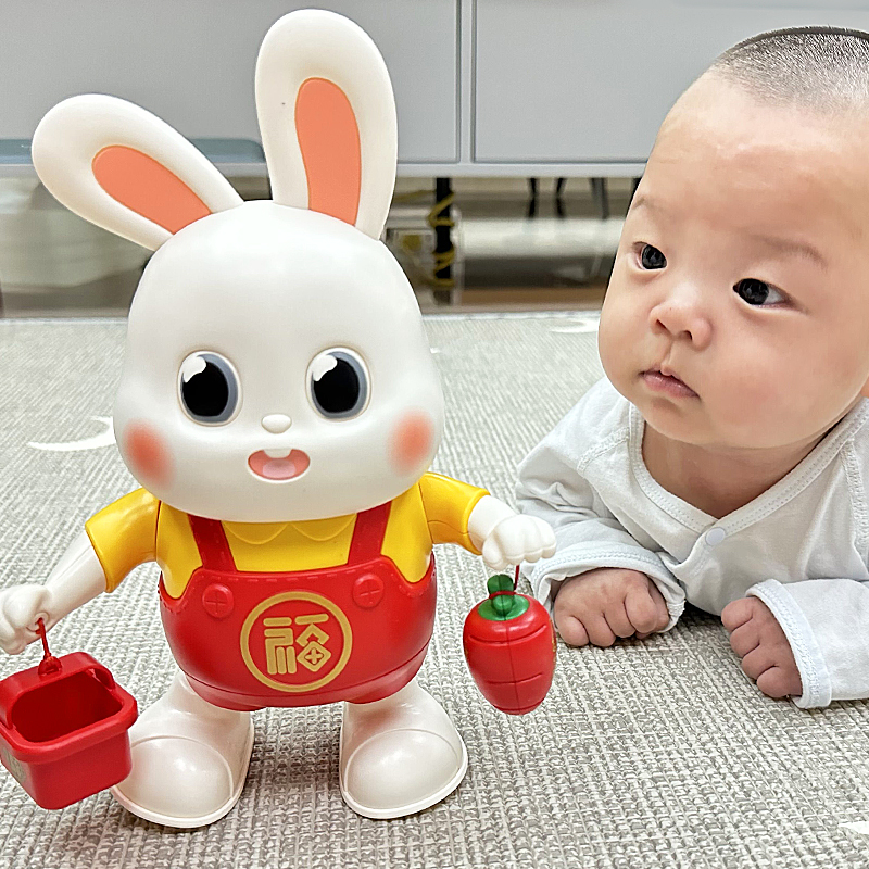 0 1 year old baby toy rabbit practice head-up training session singing and dancing Xiaofu Rabbit newborn baby 3 to 6 months age-Taobao