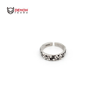 Demontears[Sakura]Silver-Plated Vintage Niche Design Ring for Men and Women, Adjustable Open Ring