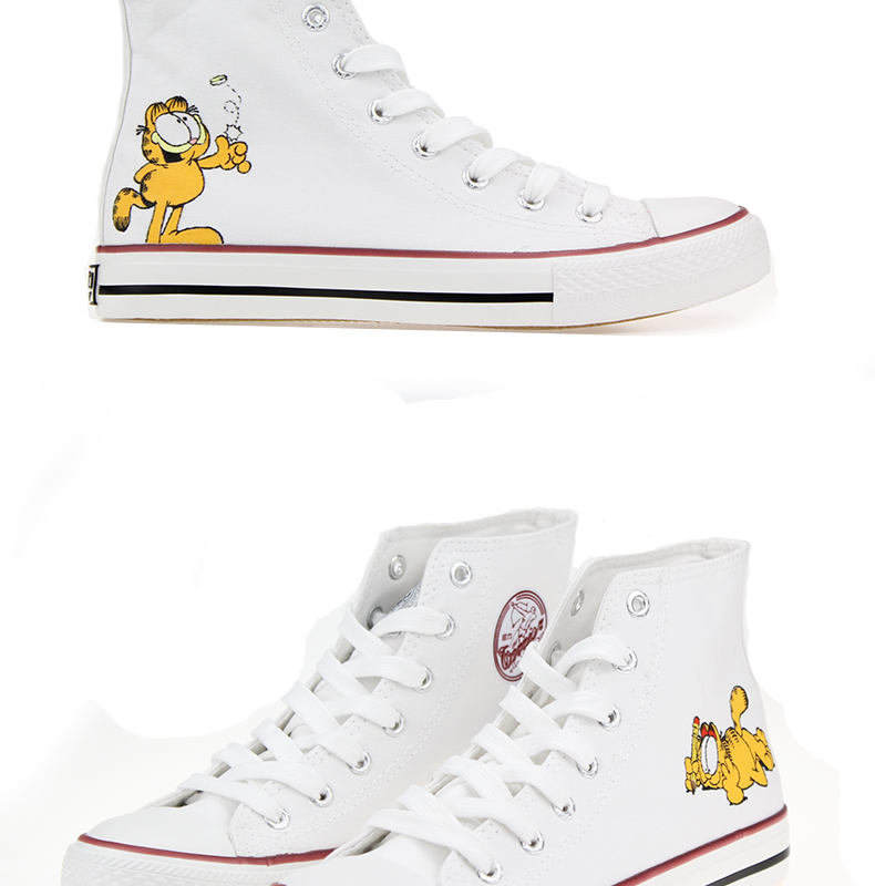 Kéo lại đôi giày vẽ tay nam và nữ cao giúp Garfield tùy chỉnh giày vải sinh viên thể thao 2019 mới in giày siêu lửa trắng - Plimsolls giày nữ thể thao