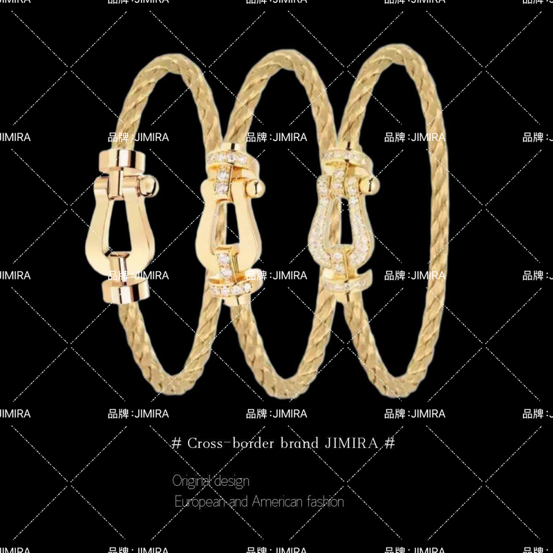 Hong Kong Horseshoe Buckle Full Diamond Bracelet 18K Gold Color Stainless Steel Wire Nautical Buckle Bracelet for Men and Women as a Gift for Friends