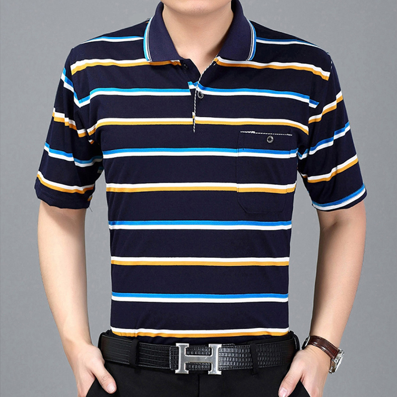 Dad mùa hè ngắn tay áo thun trung niên nam T-shirt lapcollar 40-50 tuổi trung niên nam lỏng lẻo