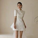 Оригинальное короткое ципао с бантиком для невесты, свадебное платье, вечернее платье, китайский стиль