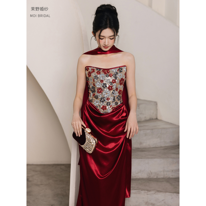 Moye Wedding Dress "Molly" Heavy Craftsmanship Light Luxury Floral Sequin Bridal Robe Strapless Evening Gown Toasting Dress Moye Wedding Dress "Molly" Heavy Craftsmanship Light Luxury Floral Sequin Bridal Robe Strapless Evening Gown Toasting Dress