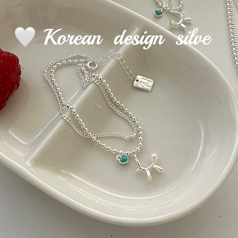 Korean Instagram Influencer Style S925 Sterling Silver Double-Layer Bubble Dog Cute Resin Bracelet with a Niche High-End Feel