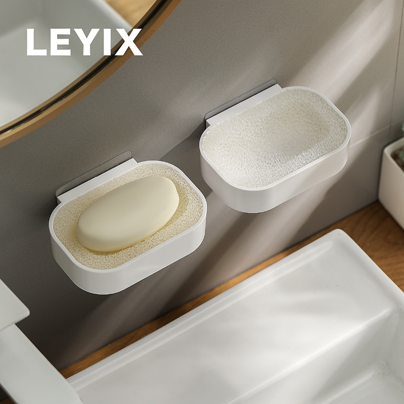 LEYIX 0123 Nordic Windows Foam Soap Box Plastic Box Free Punch Bathroom Soap Rack
